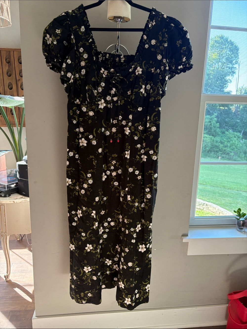 Maeve flowered Black Crewneck cotton Dress